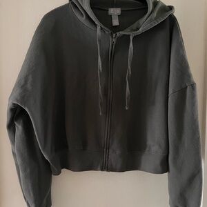 Tilly's Olive Green Zip-Up Crop Hoodie